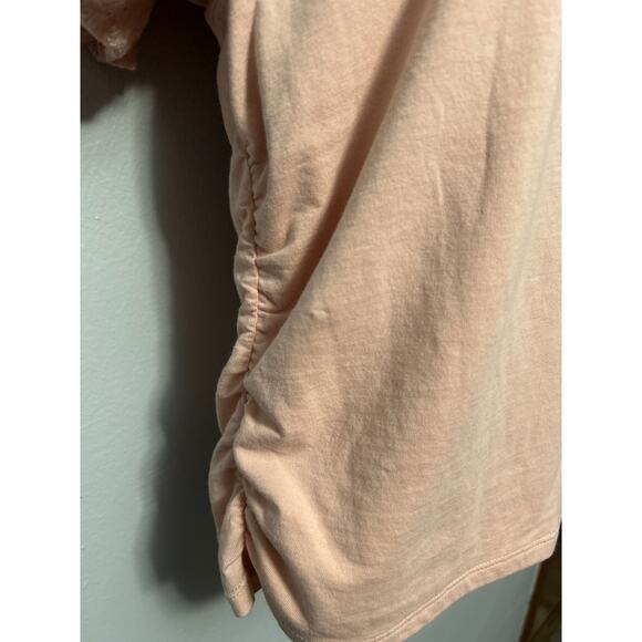 Express Pink Square Neck Eyelet Short Sleeve Rouched Sides Back Bow Size Medium - Picture 7 of 13